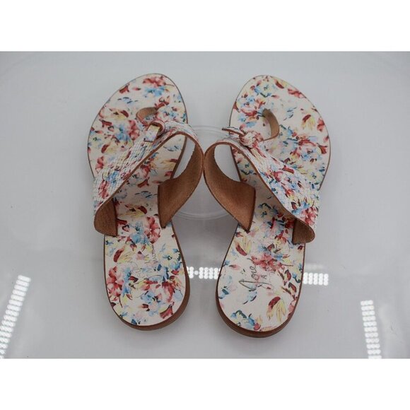 Joie A La Plage Sandals 37 7 Nice Thong Flip Flops Floral Multi Leather Open Toe - Picture 6 of 8